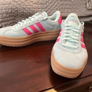 Adidas Women's Sky Blue and Hot Pink Sneakers